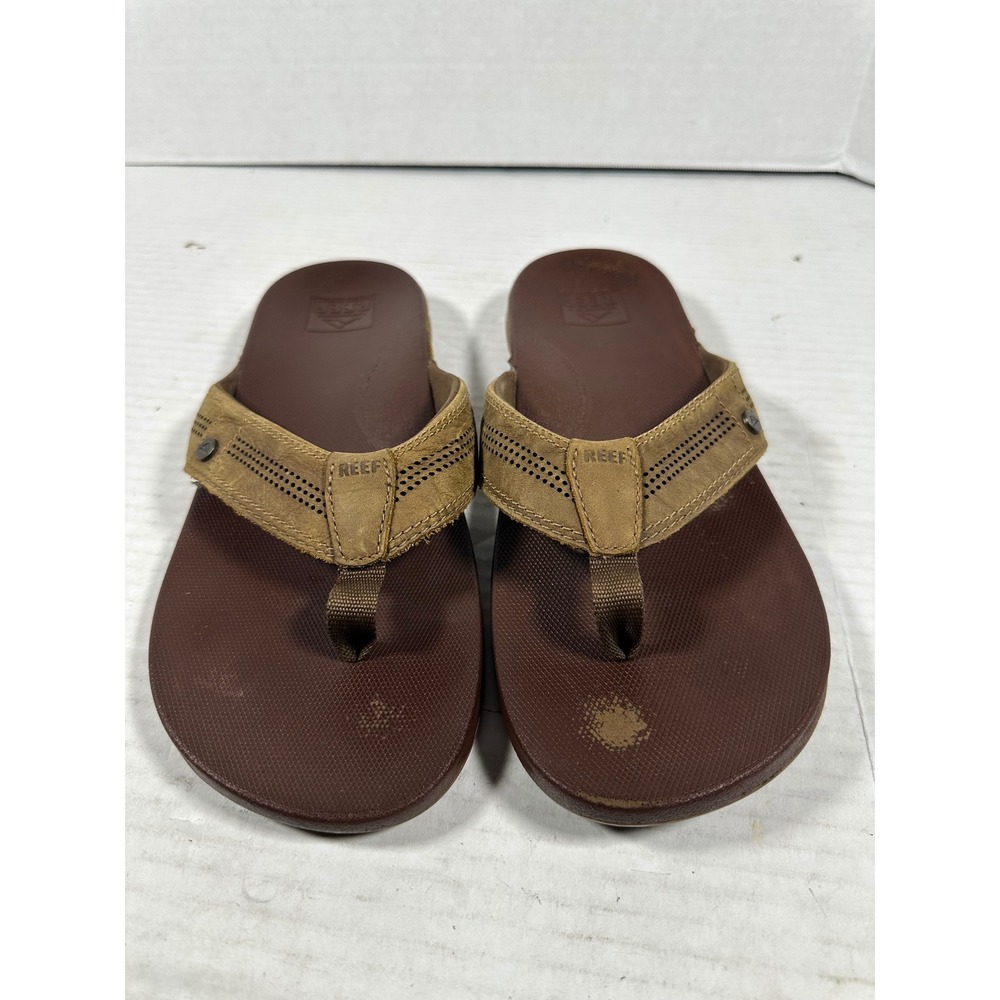 Reef Mens Cushion Lux Flip Flop Sandals Brown Tan Perforated Strap Slip On